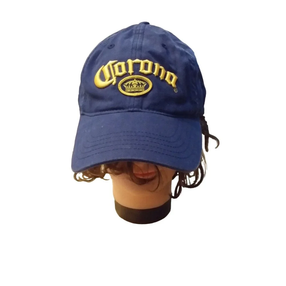 Corona Strapback Baseball Hat Blue Yellow Embroidered Logo Beer Casual